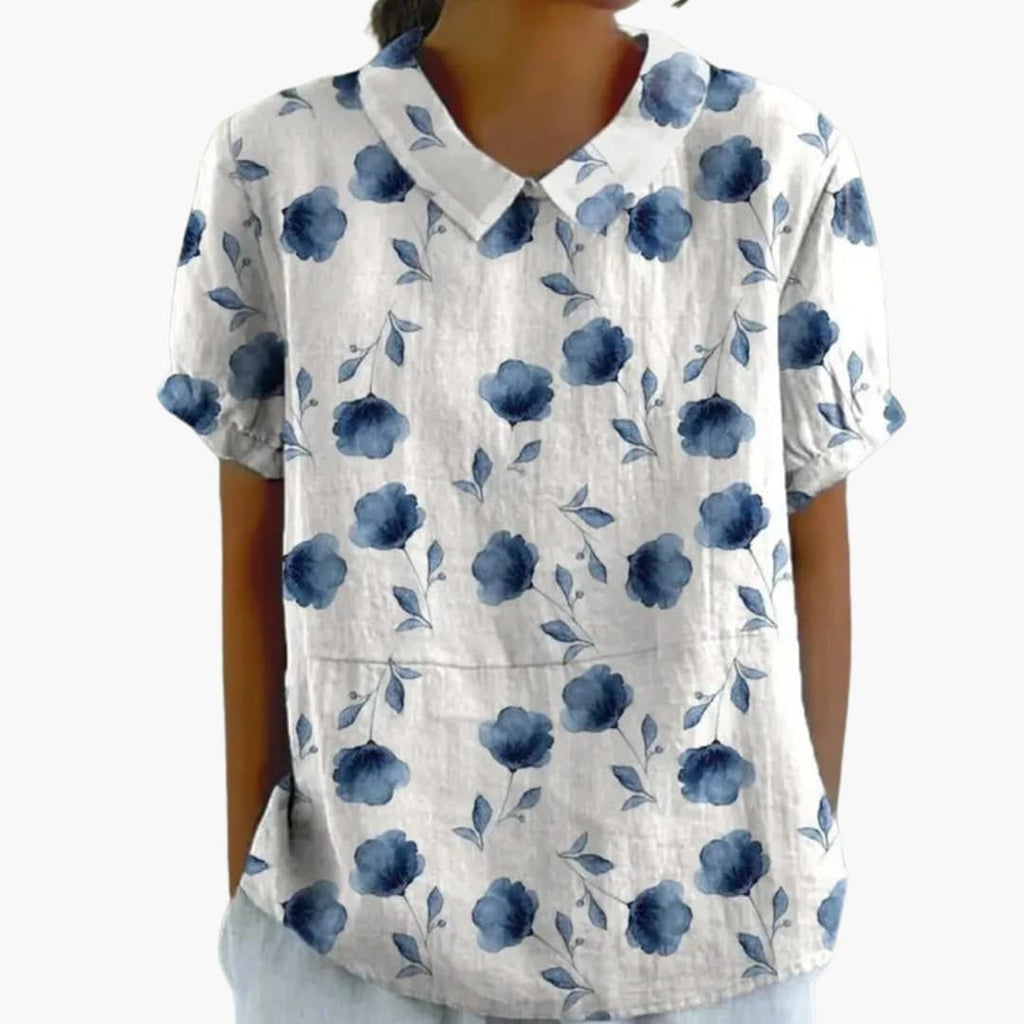 Women's Floral Print Crew Neck Blouse – Short Sleeve Woven Style
