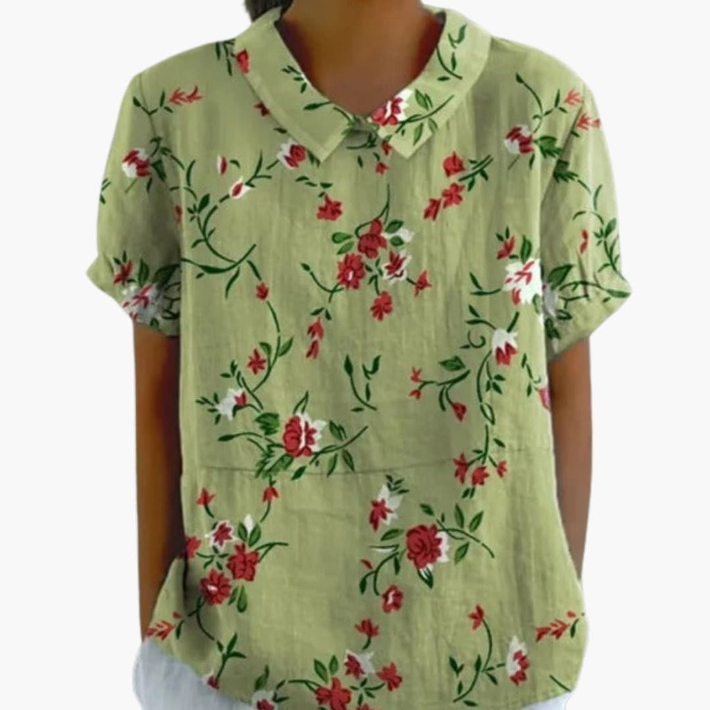 Women's Floral Print Crew Neck Blouse – Short Sleeve Woven Style