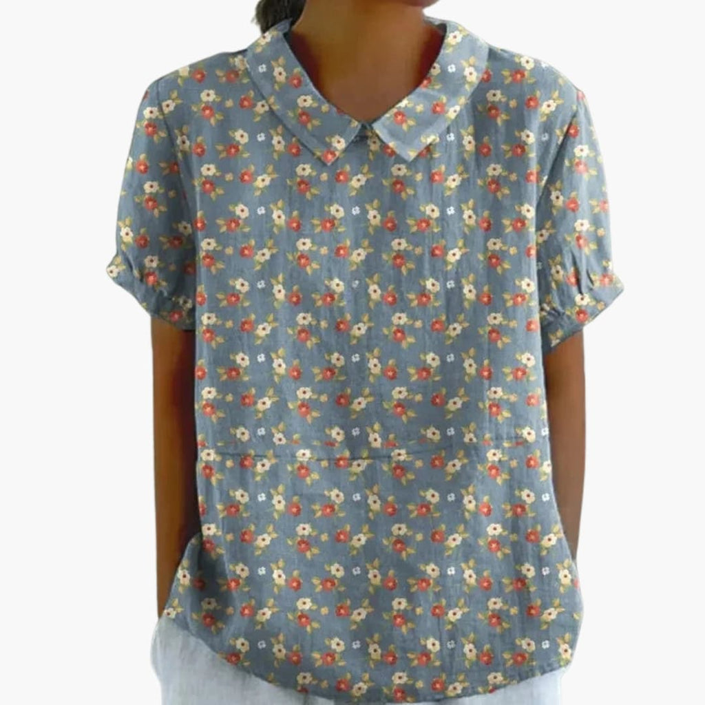 Women's Floral Print Crew Neck Blouse – Short Sleeve Woven Style