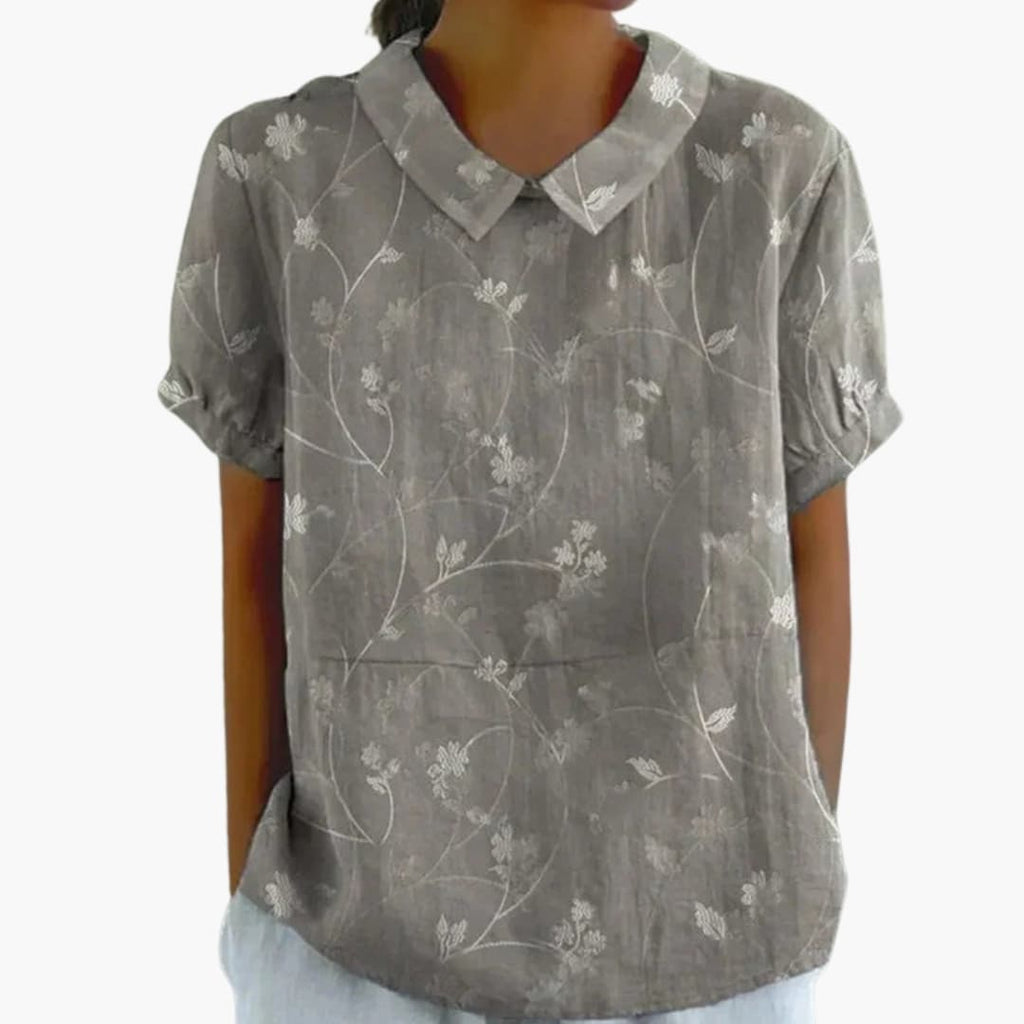 Women's Floral Print Crew Neck Blouse – Short Sleeve Woven Style