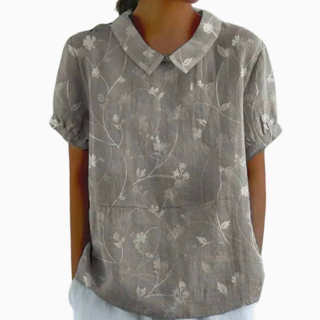 Women's Floral Print Crew Neck Blouse – Short Sleeve Woven Style