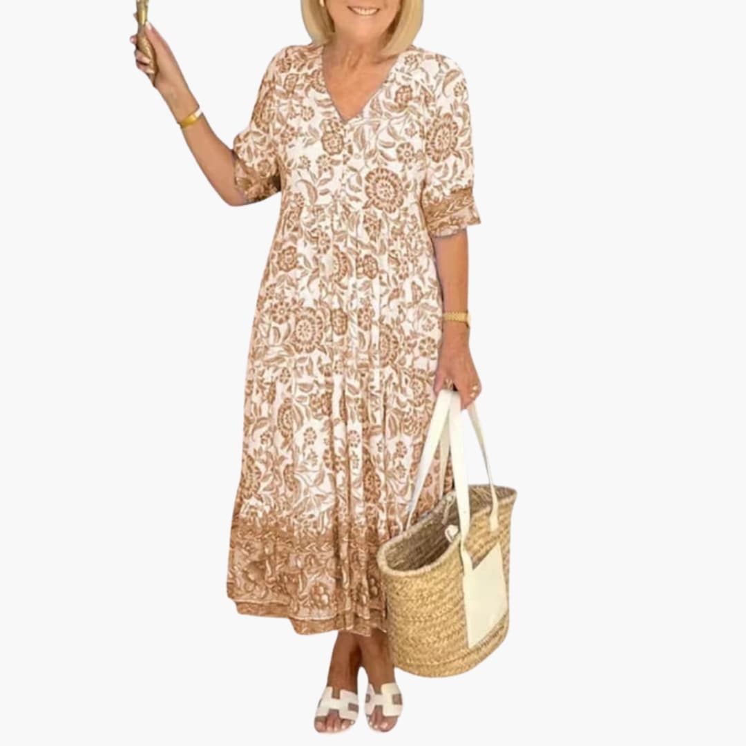 Women's Sleeveless Floral Midi Dress – V-Neck Elegant Summer Style