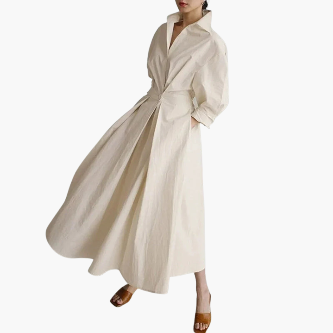 Women's Long Shirt Dress – Waist Detail Button Front Everyday Elegance