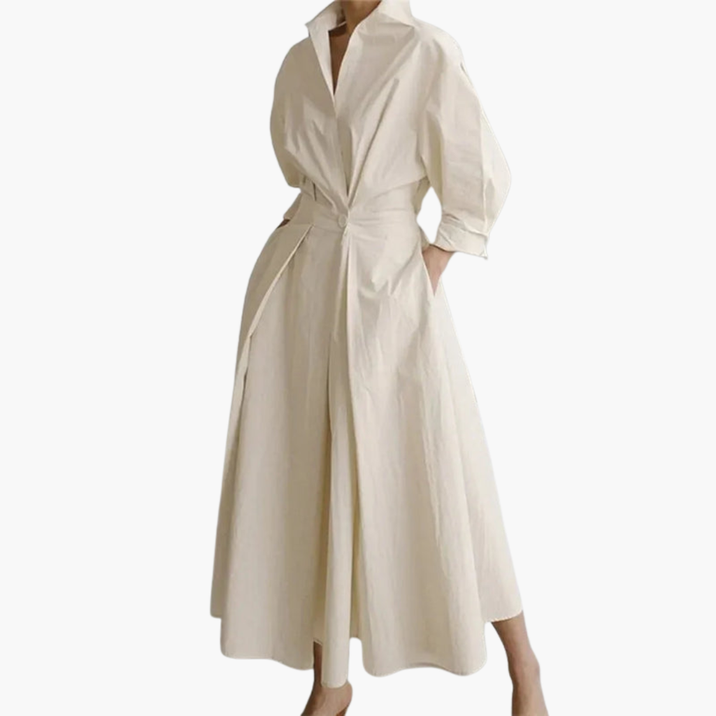 Women's Long Shirt Dress – Waist Detail Button Front Everyday Elegance