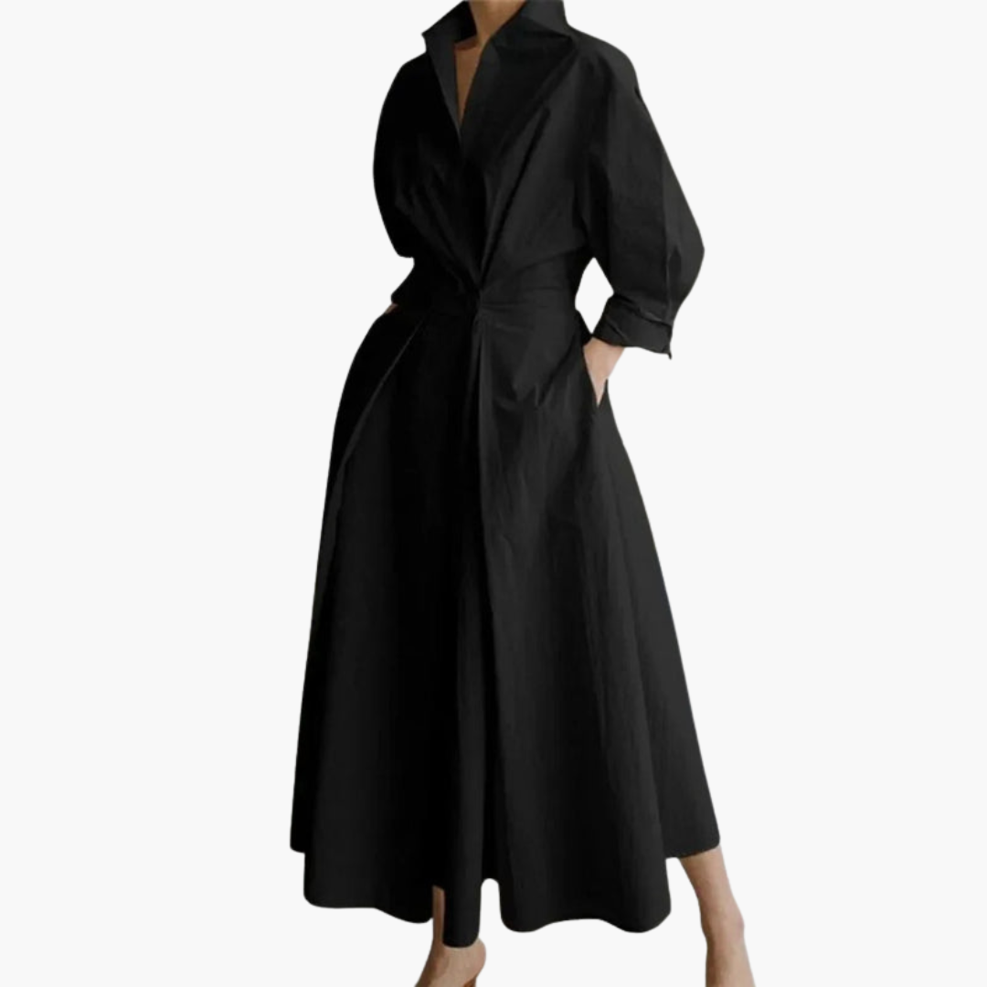 Women's Long Shirt Dress – Waist Detail Button Front Everyday Elegance