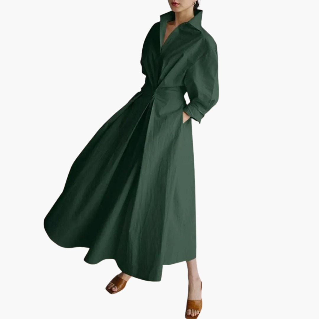 Women's Long Shirt Dress – Waist Detail Button Front Everyday Elegance