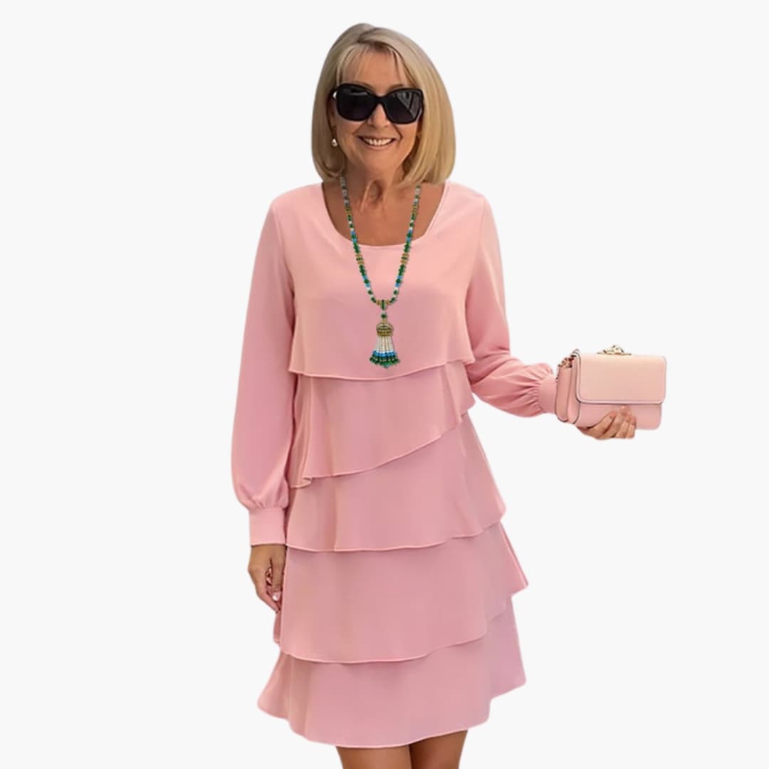 Women's Long Sleeve Dress – Layered Skirt Elegant Flowing Design
