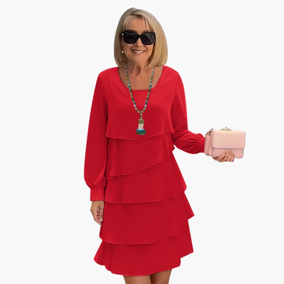 Women's Long Sleeve Dress – Layered Skirt Elegant Flowing Design