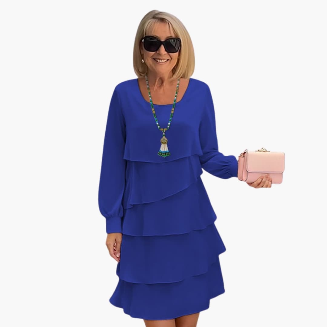 Women's Long Sleeve Dress – Layered Skirt Elegant Flowing Design