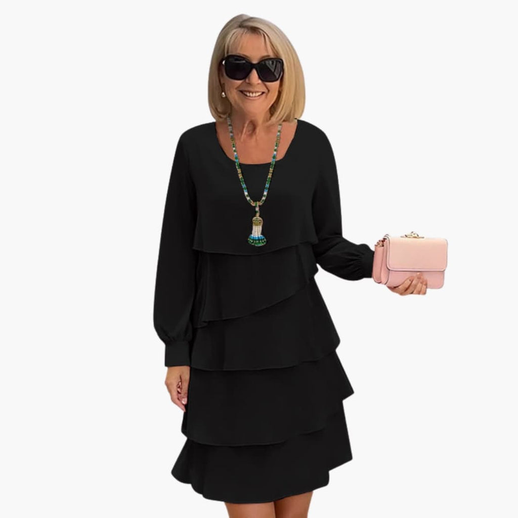 Women's Long Sleeve Dress – Layered Skirt Elegant Flowing Design