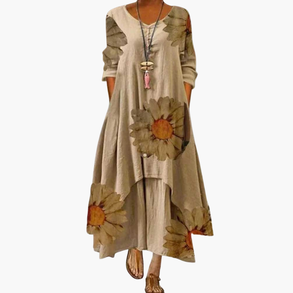 Women's Long Sleeve Pocket Dress – Round Neck Comfortable Everyday Style