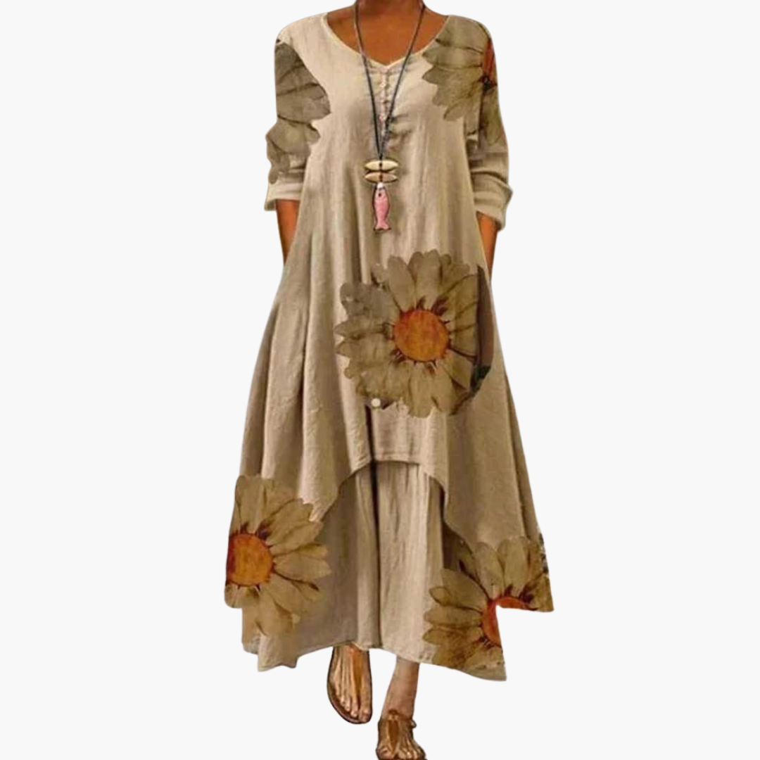Women's Long Sleeve Pocket Dress – Round Neck Comfortable Everyday Style