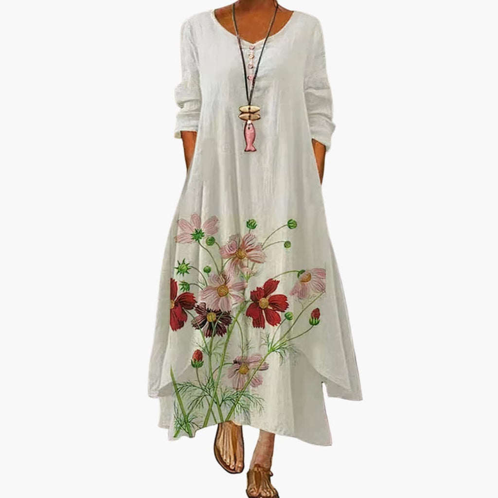 Women's Long Sleeve Pocket Dress – Round Neck Comfortable Everyday Style