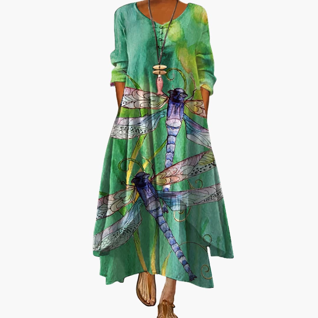 Women's Long Sleeve Pocket Dress – Round Neck Comfortable Everyday Style