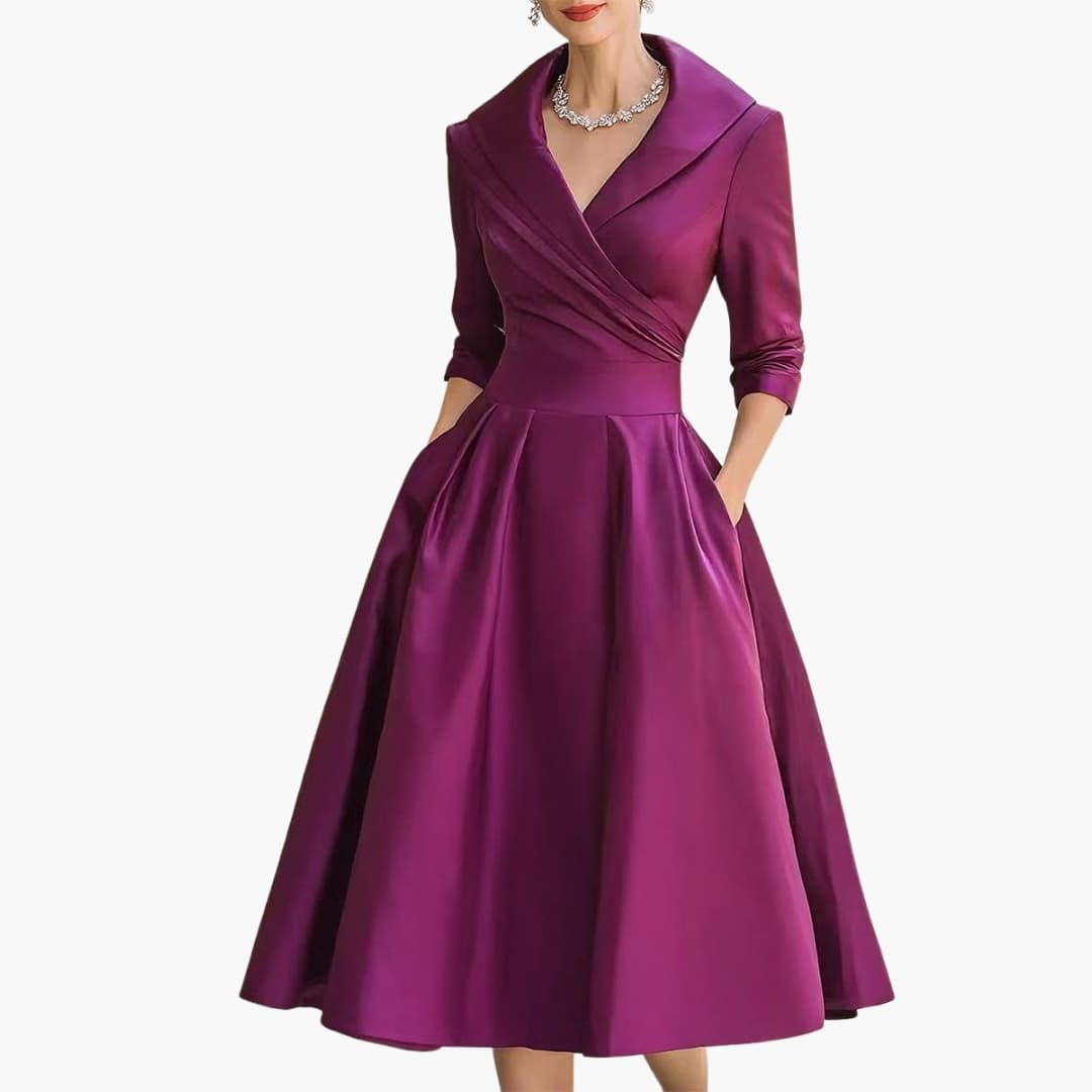Women's Long Sleeve Midi Dress – Fitted Waist Mid-Calf Elegant Everyday Style
