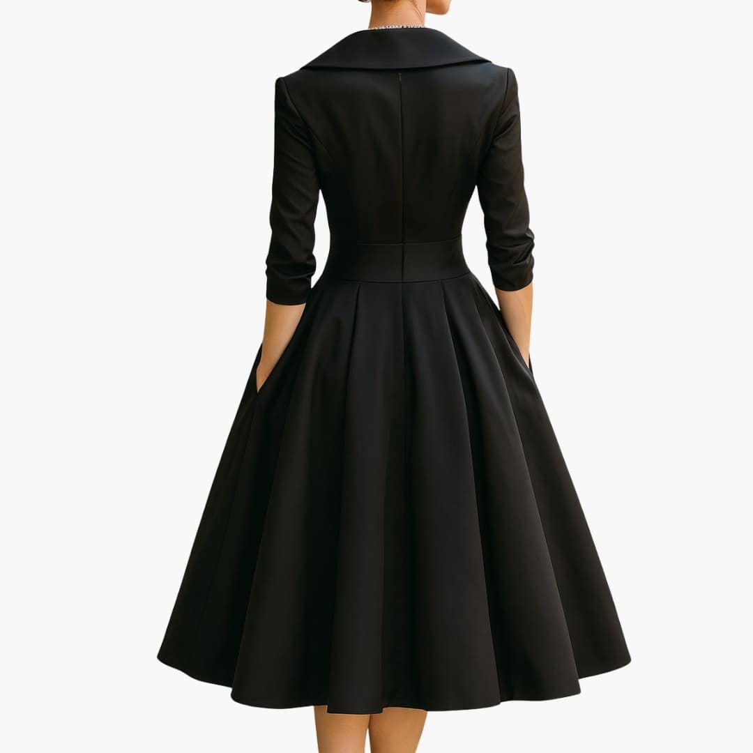 Women's Long Sleeve Midi Dress – Fitted Waist Mid-Calf Elegant Everyday Style