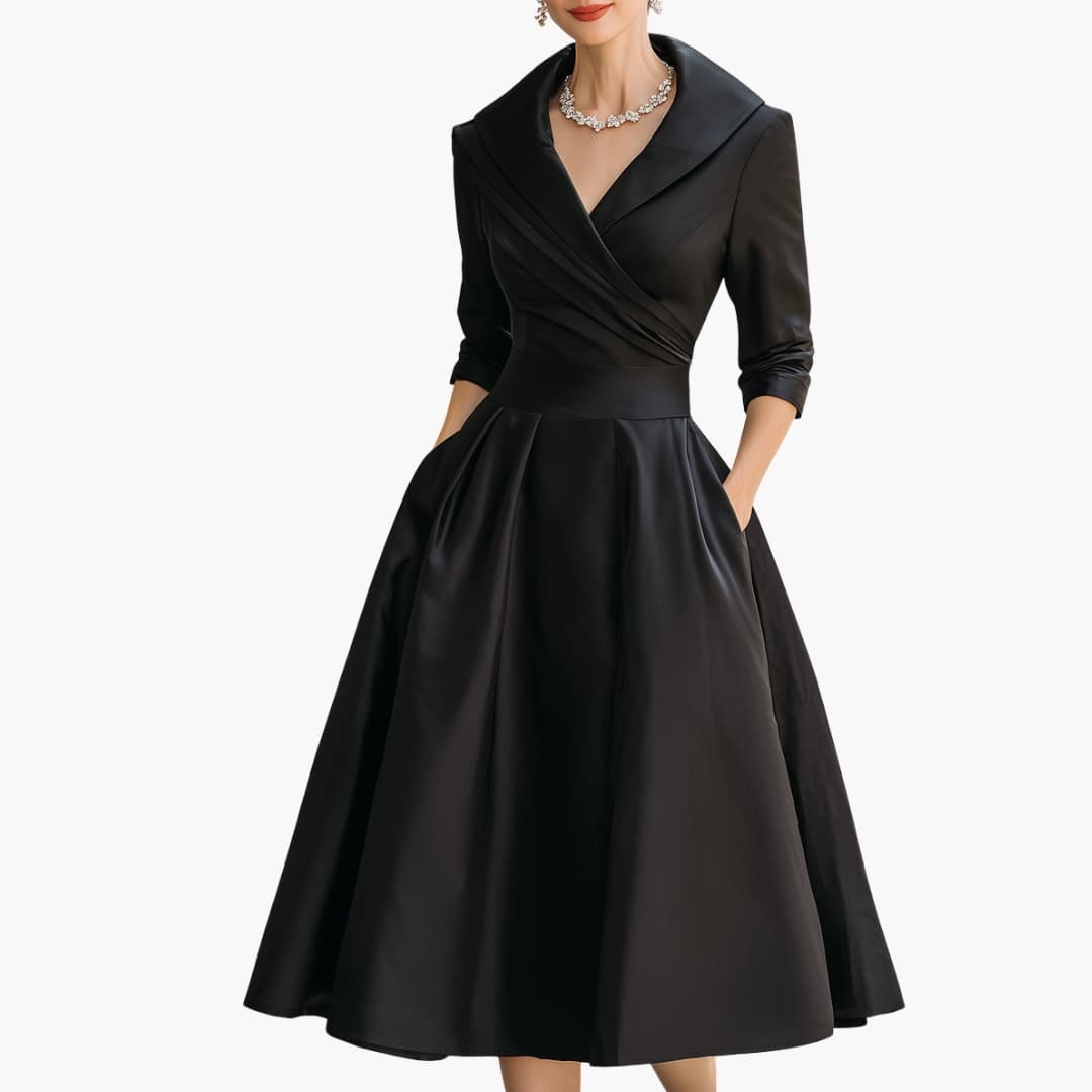 Women's Long Sleeve Midi Dress – Fitted Waist Mid-Calf Elegant Everyday Style