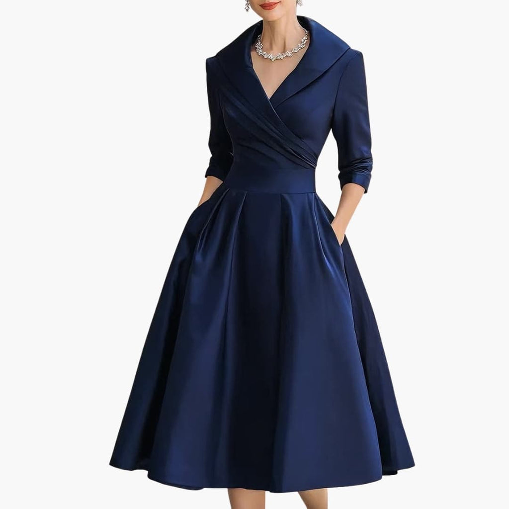 Women's Long Sleeve Midi Dress – Fitted Waist Mid-Calf Elegant Everyday Style