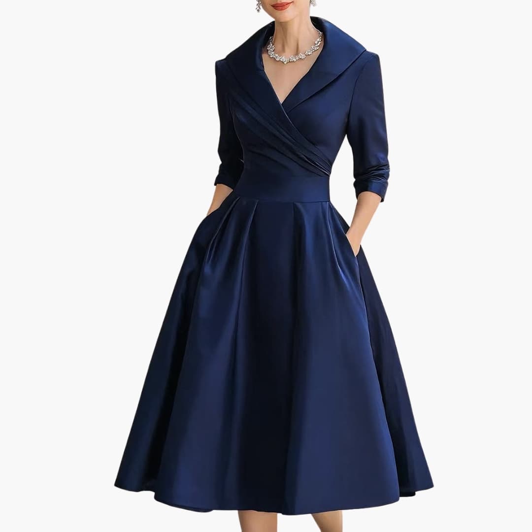 Women's Long Sleeve Midi Dress – Fitted Waist Mid-Calf Elegant Everyday Style
