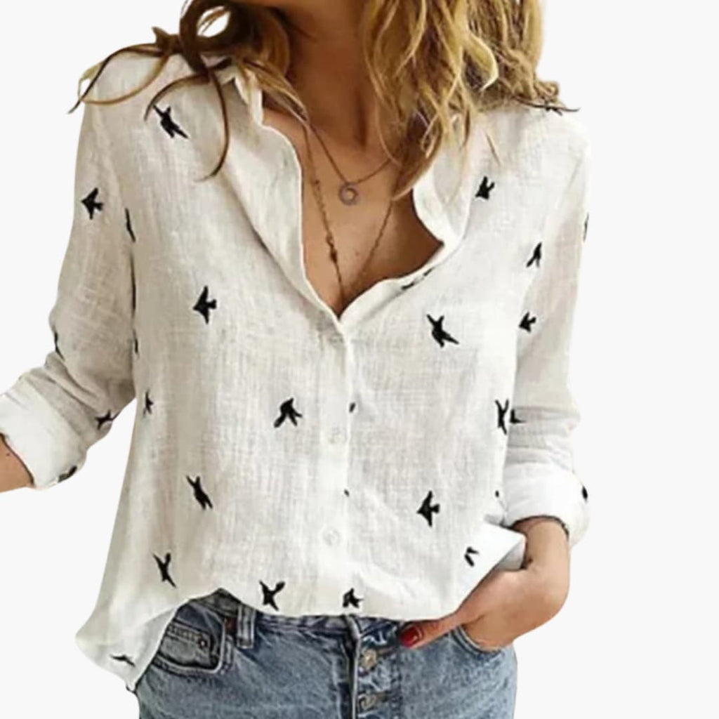 Women's Polka Dot Button-Front Blouse – Long Sleeve Relaxed Everyday Style
