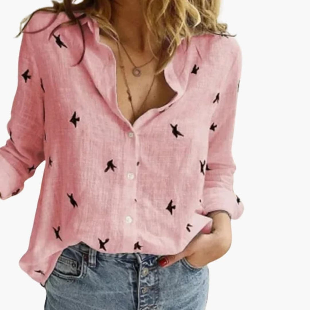 Women's Polka Dot Button-Front Blouse – Long Sleeve Relaxed Everyday Style