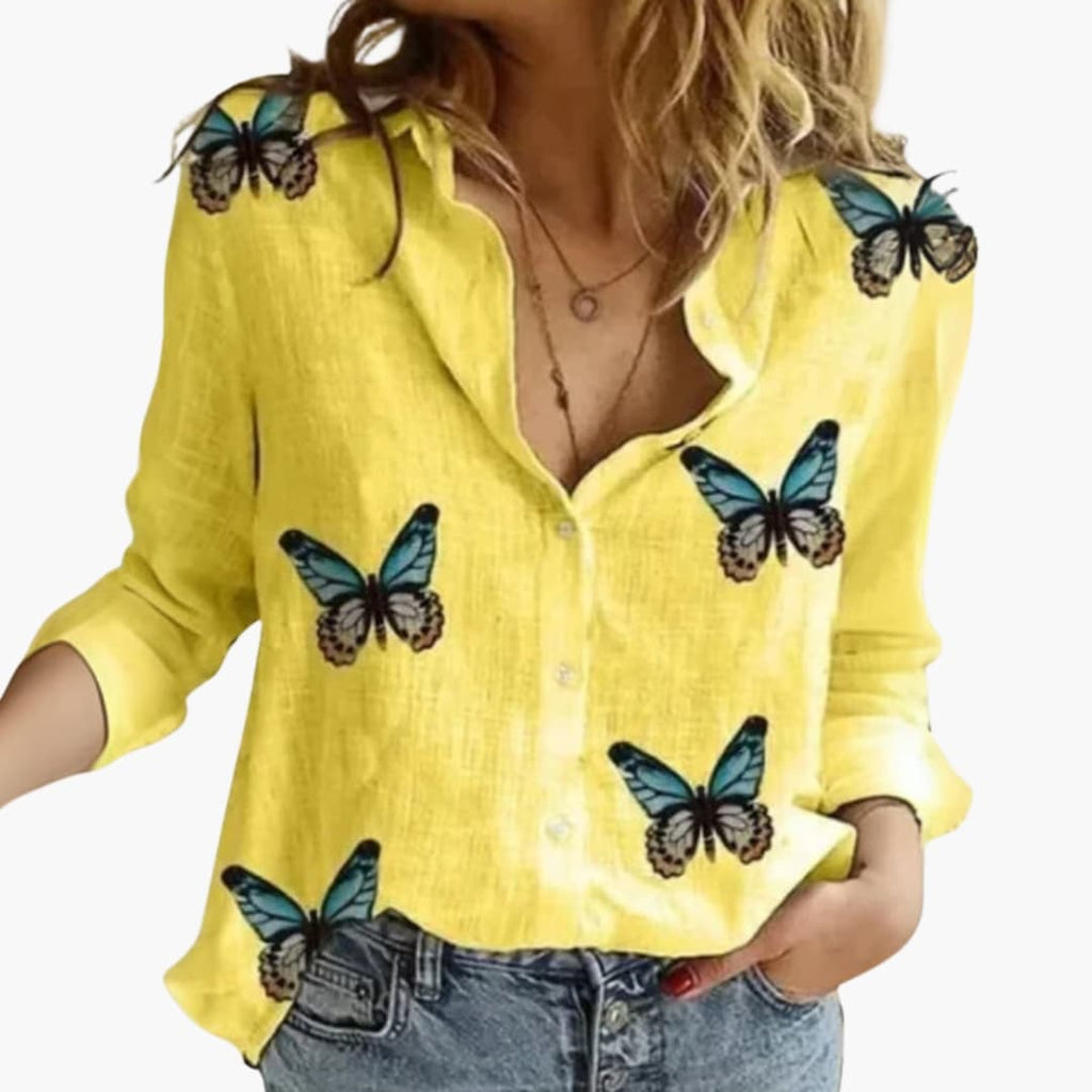 Women's Polka Dot Button-Front Blouse – Long Sleeve Relaxed Everyday Style