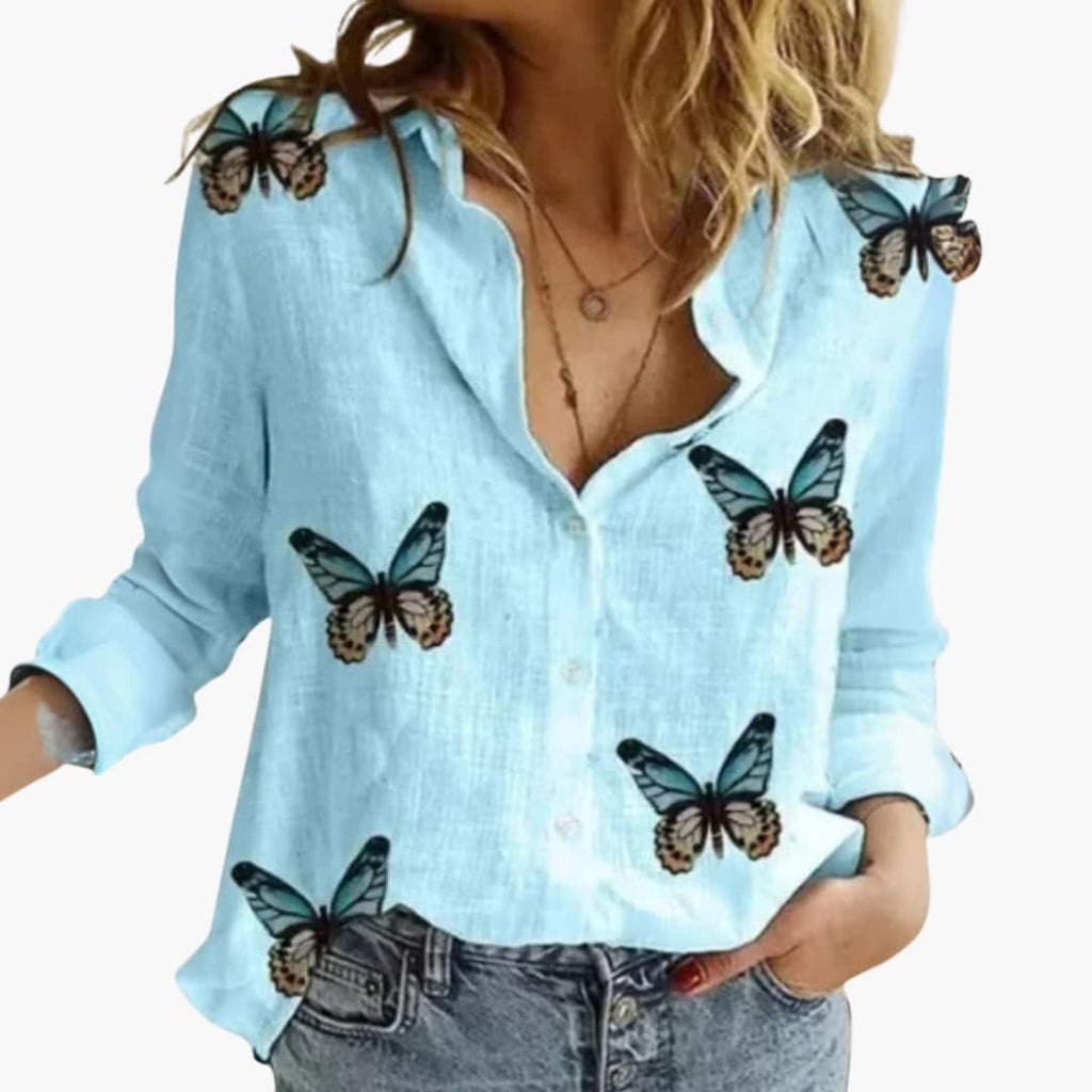 Women's Polka Dot Button-Front Blouse – Long Sleeve Relaxed Everyday Style