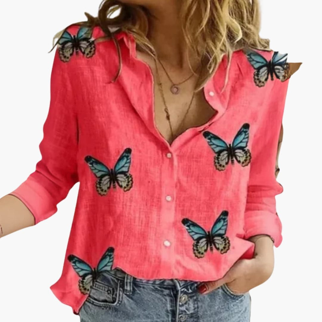 Women's Polka Dot Button-Front Blouse – Long Sleeve Relaxed Everyday Style