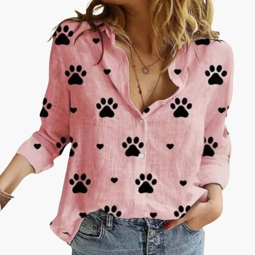 Women's Polka Dot Button-Front Blouse – Long Sleeve Relaxed Everyday Style