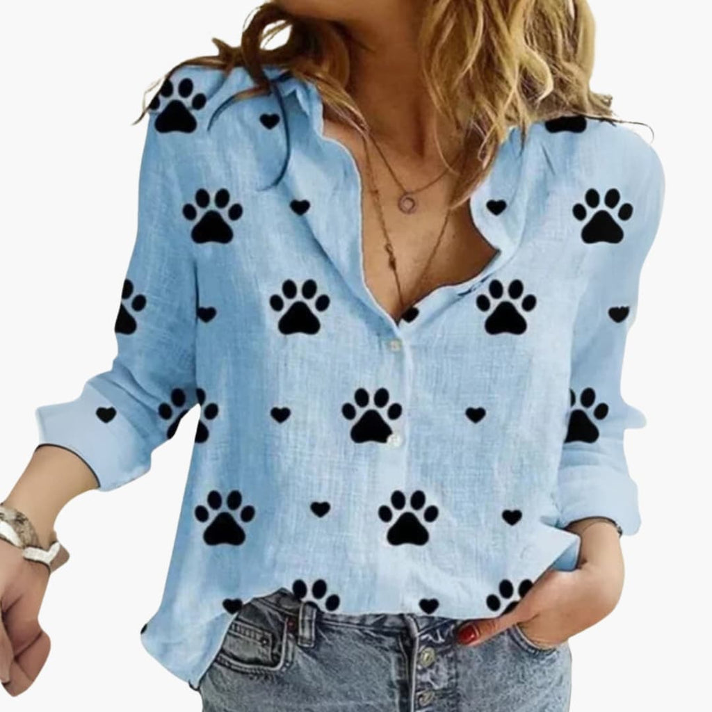 Women's Polka Dot Button-Front Blouse – Long Sleeve Relaxed Everyday Style