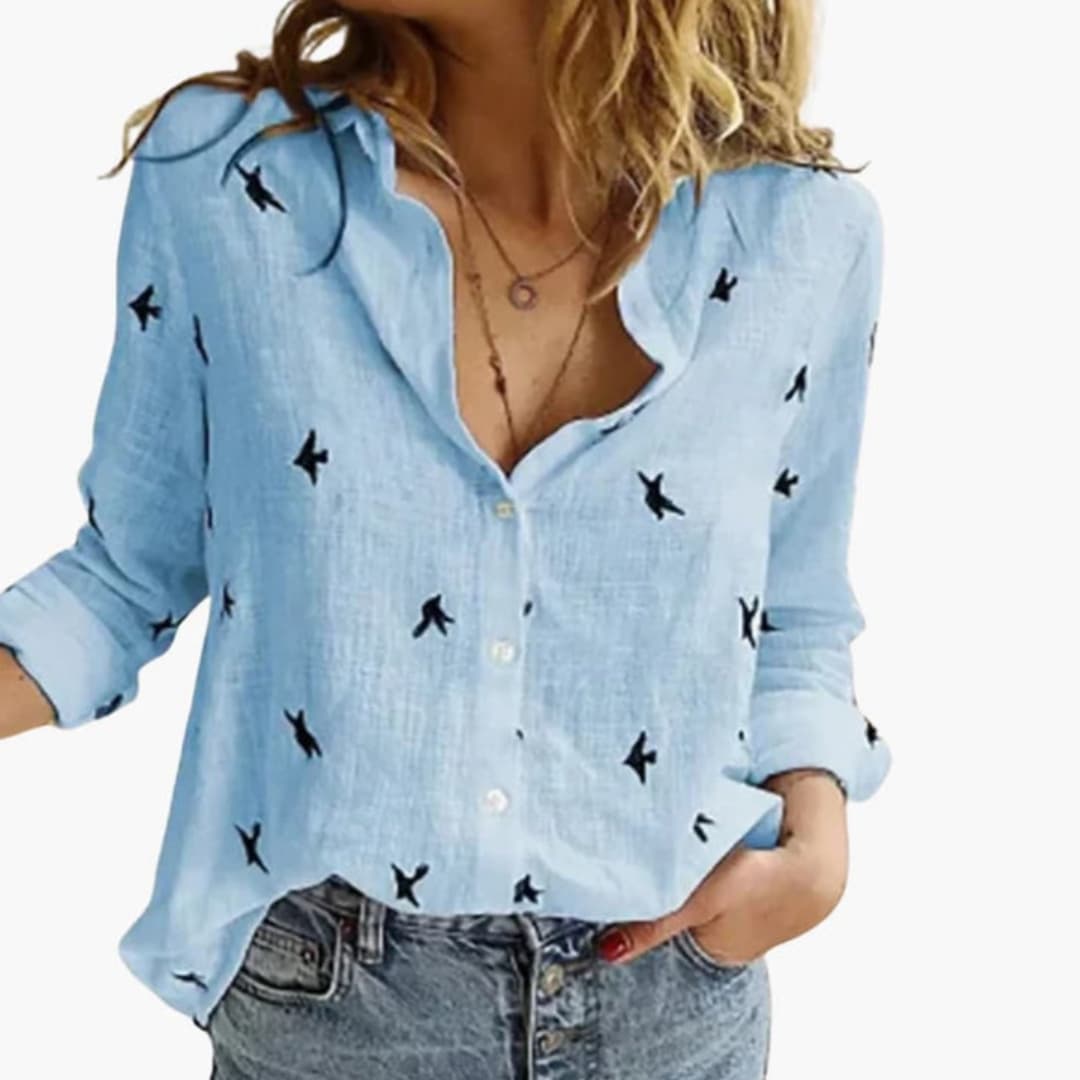 Women's Polka Dot Button-Front Blouse – Long Sleeve Relaxed Everyday Style