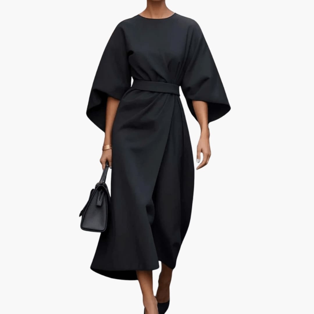 Women's Loose Fit Midi Dress – Wide Sleeves Flowing Bohemian Silhouette
