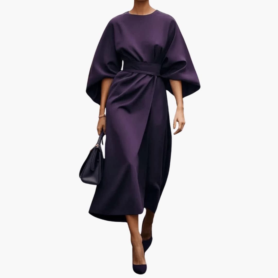 Women's Loose Fit Midi Dress – Wide Sleeves Flowing Bohemian Silhouette