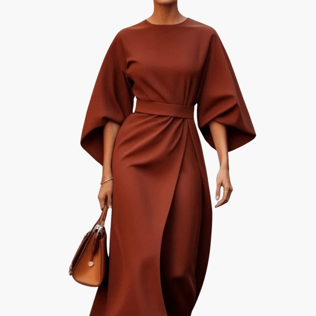 Women's Loose Fit Midi Dress – Wide Sleeves Flowing Bohemian Silhouette