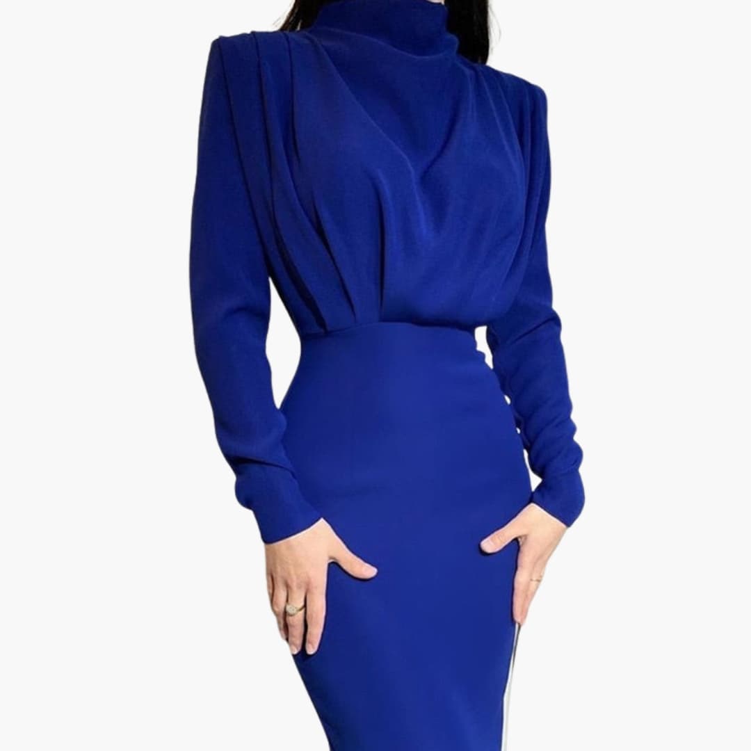Women's Maxi Dress – Round Neck Long Sleeve Floor-Length Elegance