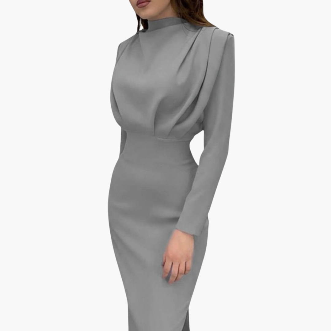 Women's Maxi Dress – Round Neck Long Sleeve Floor-Length Elegance