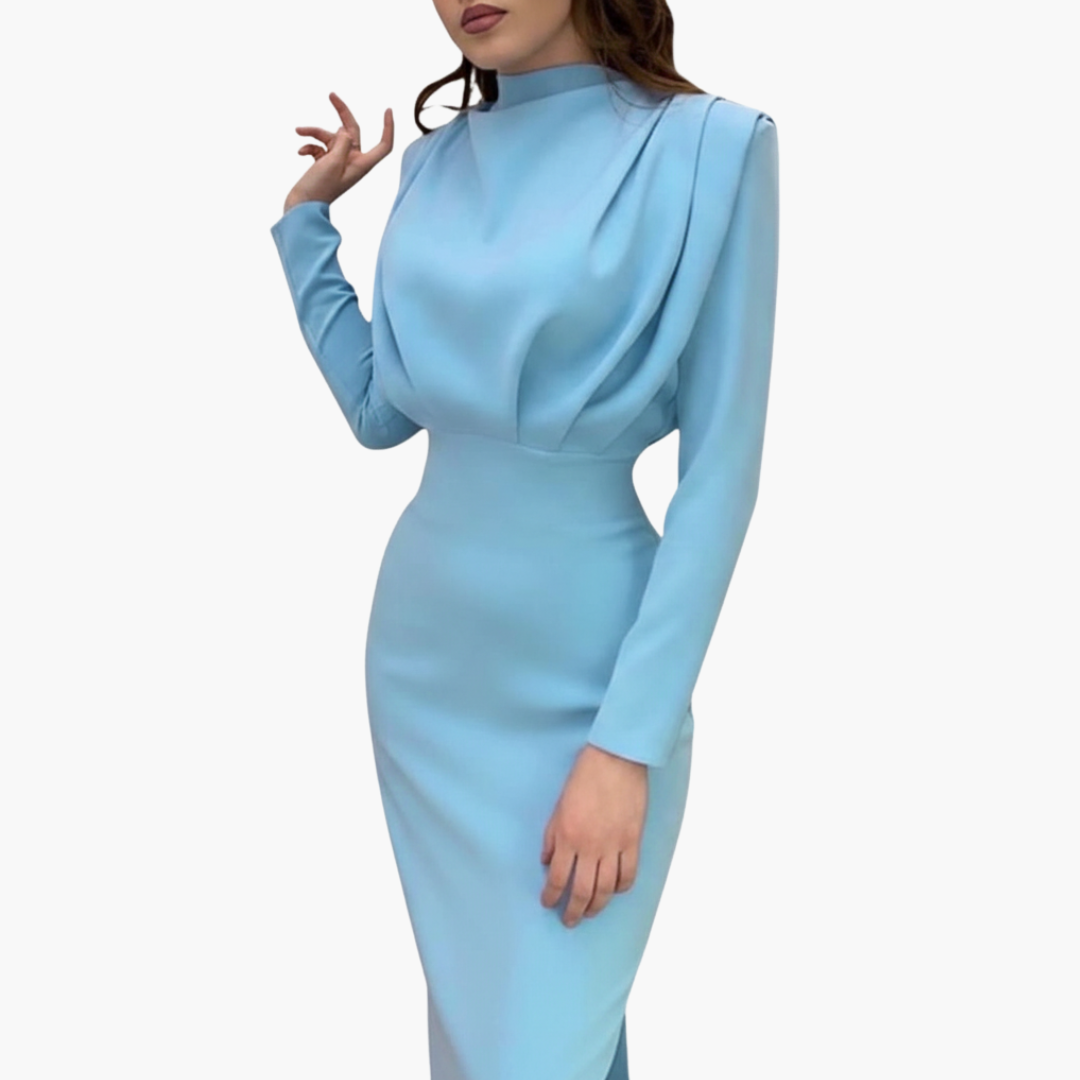 Women's Maxi Dress – Round Neck Long Sleeve Floor-Length Elegance
