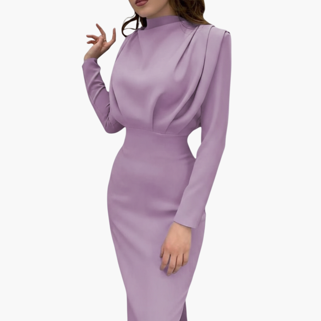 Women's Maxi Dress – Round Neck Long Sleeve Floor-Length Elegance