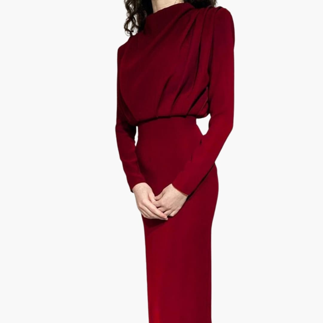Women's Maxi Dress – Round Neck Long Sleeve Floor-Length Elegance