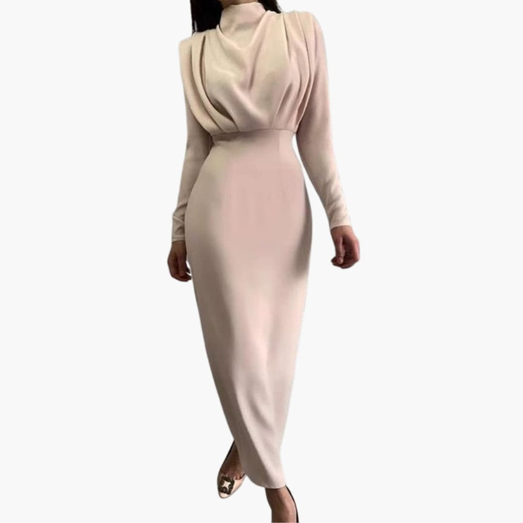 Women's Maxi Dress – Round Neck Long Sleeve Floor-Length Elegance
