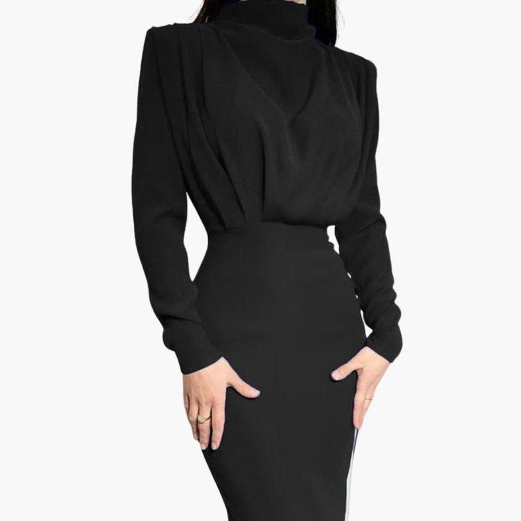Women's Maxi Dress – Round Neck Long Sleeve Floor-Length Elegance