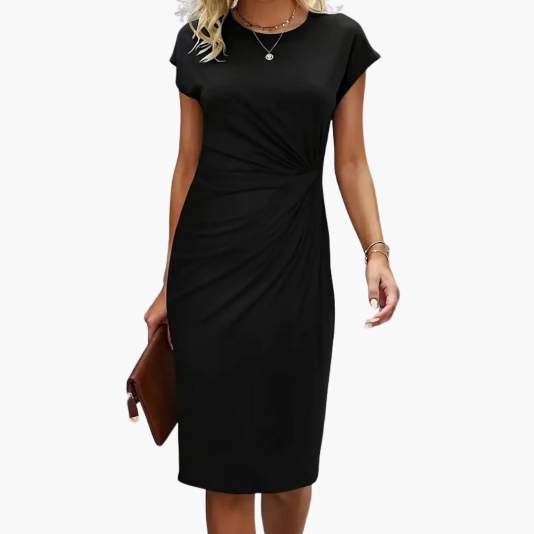 Women's Round Neck Midi Dress – Waist Seam Flattering Everyday Style