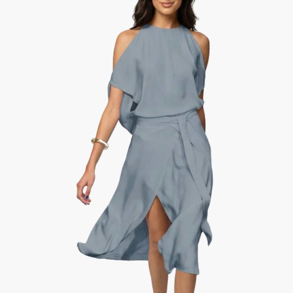 Women's Halter Neck Midi Dress – Shoulder Cutout Detail Dress