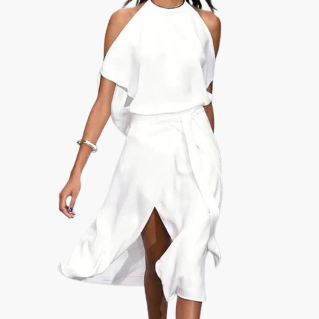 Women's Halter Neck Midi Dress – Shoulder Cutout Detail Dress