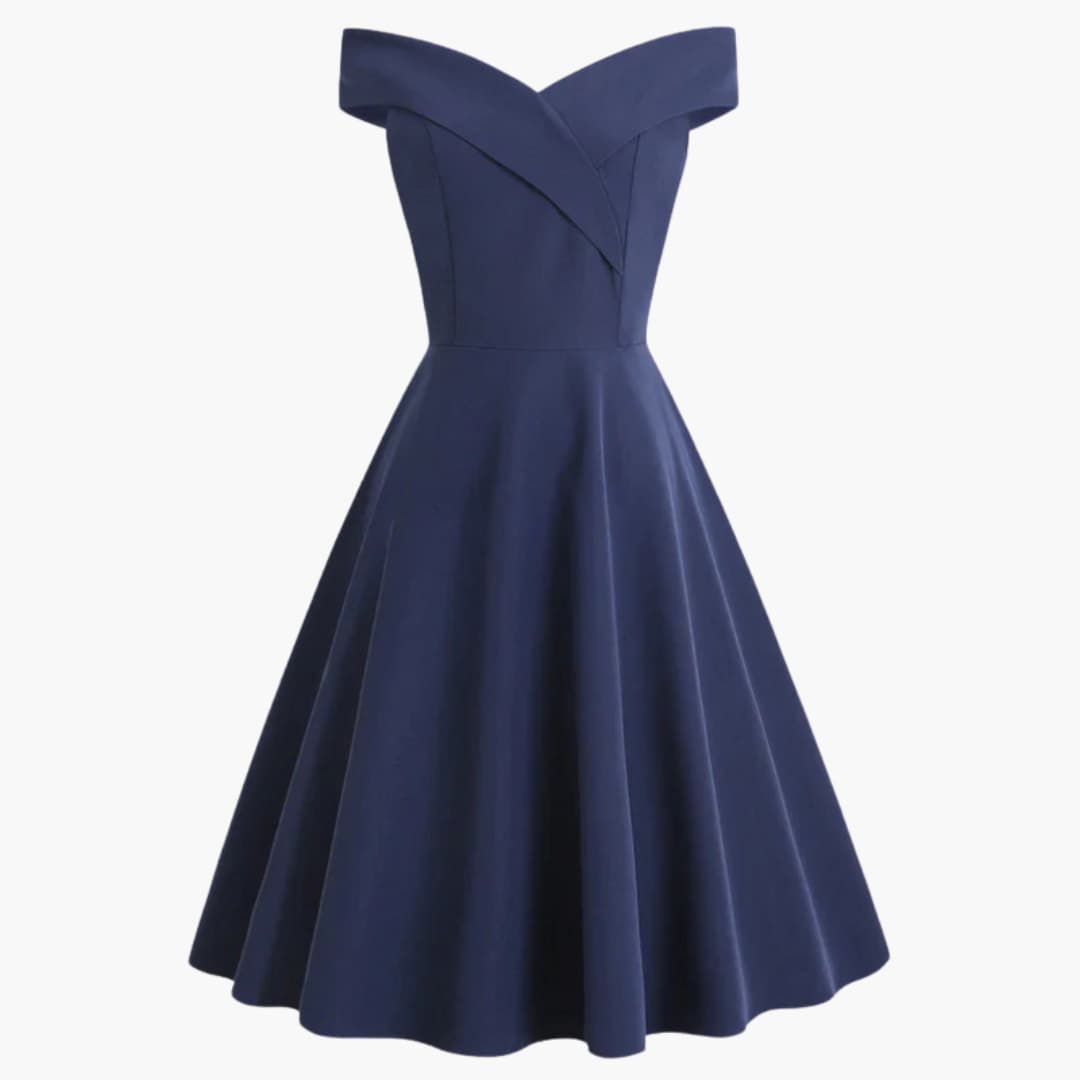 Women's Off-Shoulder Midi Dress – Fitted Waist Feminine Occasion Style