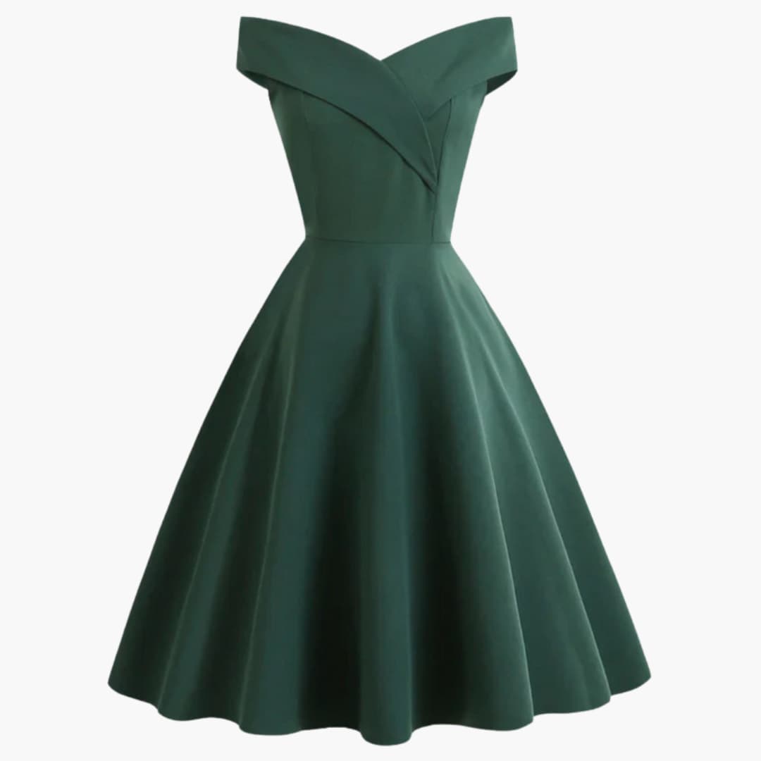 Women's Off-Shoulder Midi Dress – Fitted Waist Feminine Occasion Style
