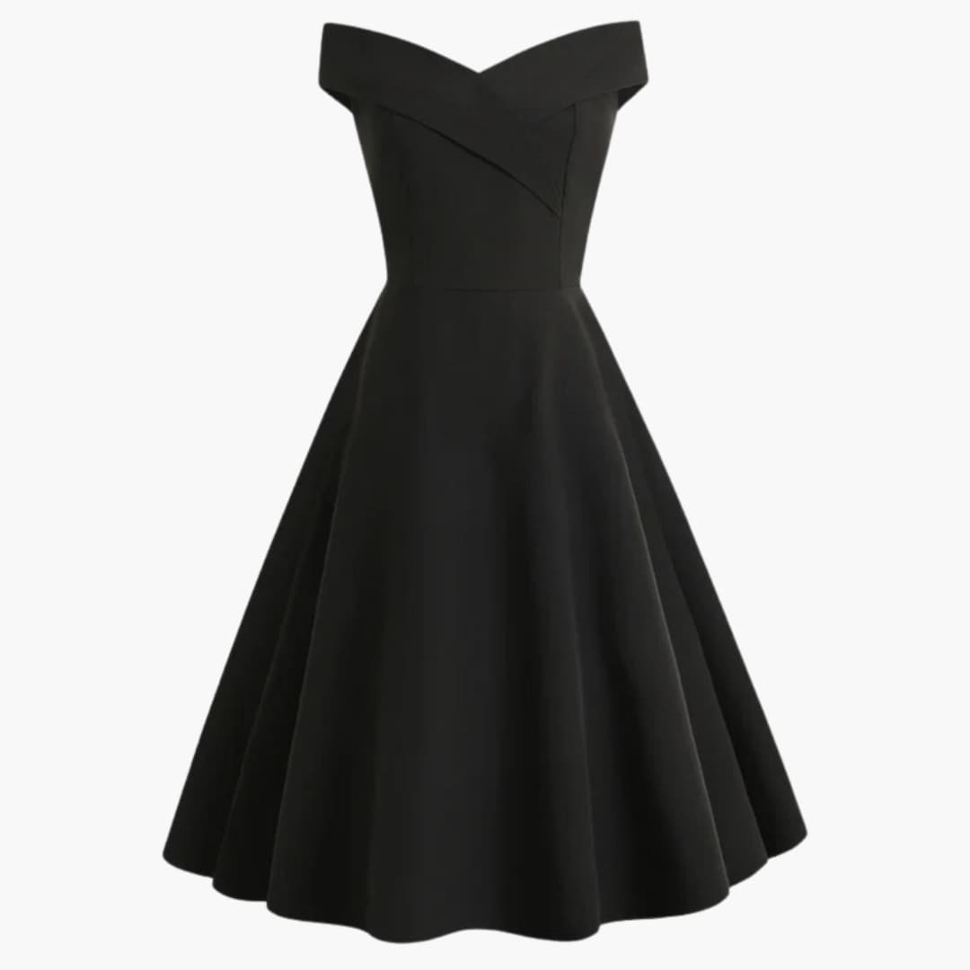 Women's Off-Shoulder Midi Dress – Fitted Waist Feminine Occasion Style
