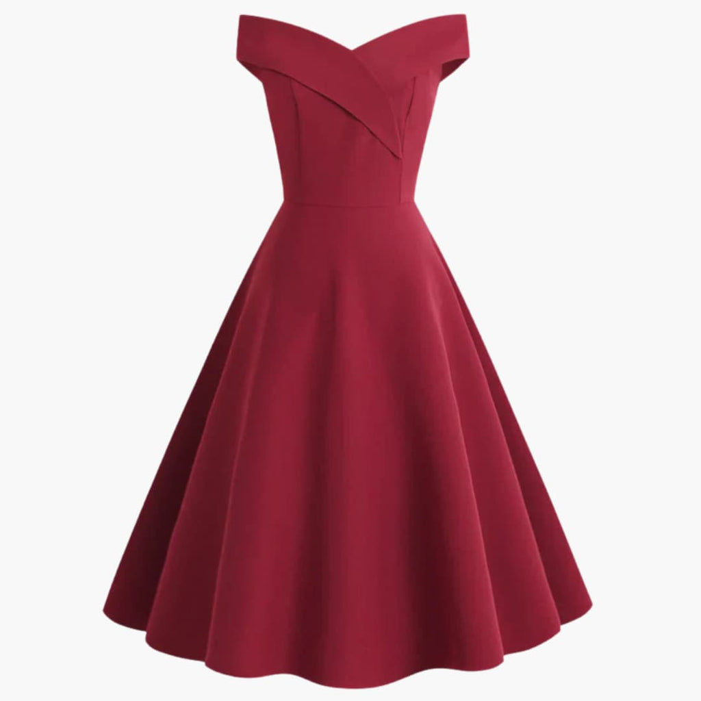 Women's Off-Shoulder Midi Dress – Fitted Waist Feminine Occasion Style