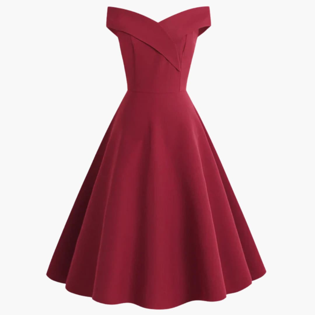 Women's Off-Shoulder Midi Dress – Fitted Waist Feminine Occasion Style