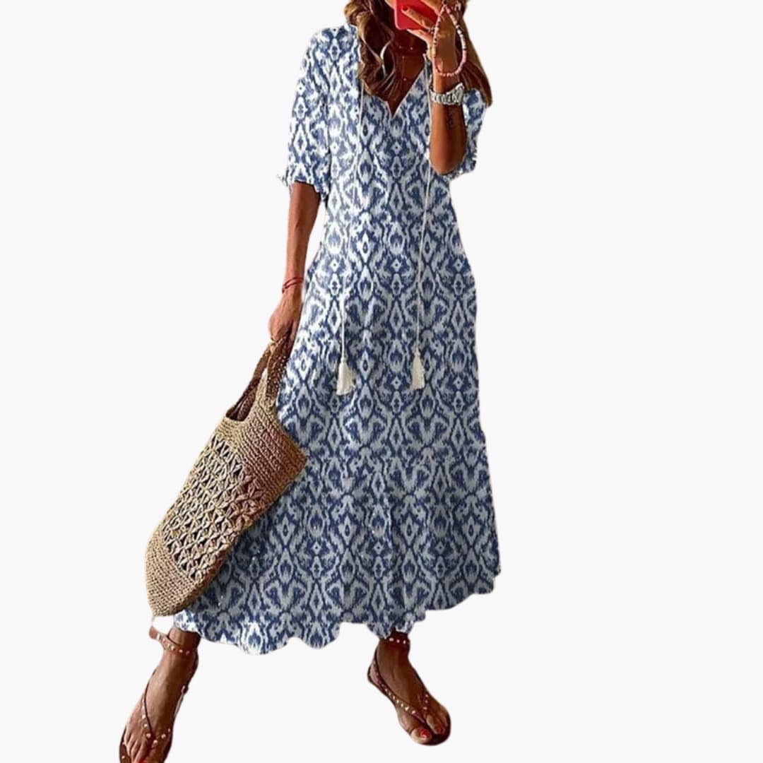 Women's Printed Maxi Dress – Sleeveless Loose Fit Flowy Summer Design